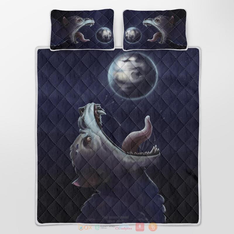 Viking Fenrir Wolf trying to swallow the moon Quilt Bedding Set 1