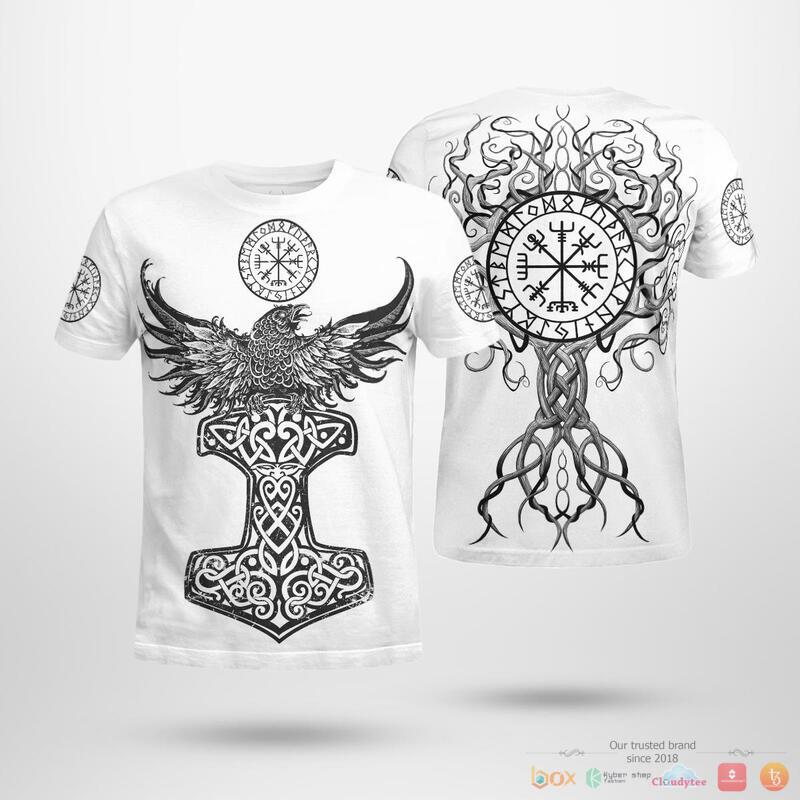 Viking Raven Hammer Vegvisir Yggdrasil 3d shirt, Hoodie 3 Viking Raven Hammer Vegvisir Yggdrasil 3d shirt Hoodie 1 2