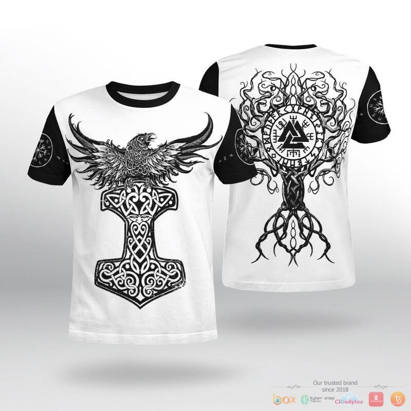 Viking Raven Hammer Yggdrasil Tree Of Life 3d shirt, Hoodie 2 Viking Raven Hammer Yggdrasil Tree Of Life 3d shirt Hoodie 1