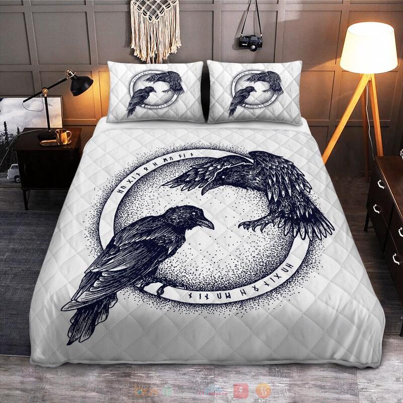 Viking Raven Of Odin Hugin And Munin Quilt Bedding Set