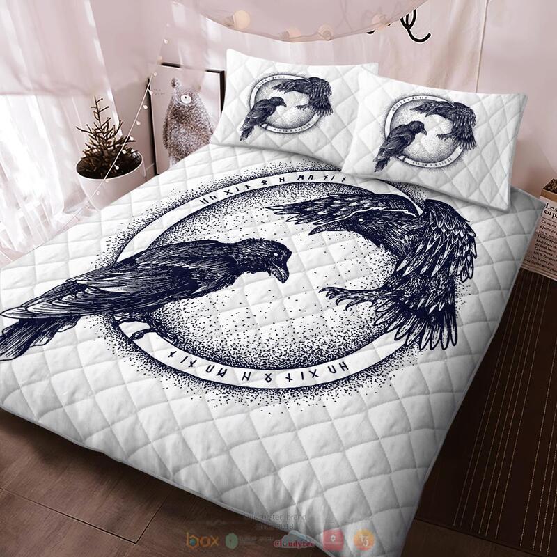 Viking Raven Of Odin Hugin And Munin Quilt Bedding Set 1