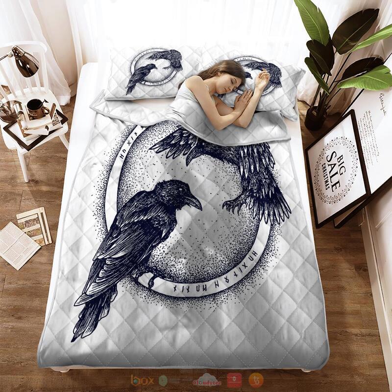 Viking Raven Of Odin Hugin And Munin Quilt Bedding Set 3 Viking Raven Of Odin Hugin And Munin Quilt Bedding Set 1 2