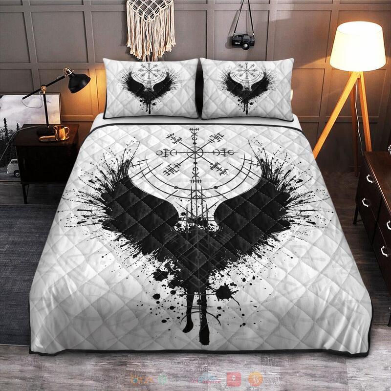 Viking Raven Vegvisir White Quilt Bedding Set