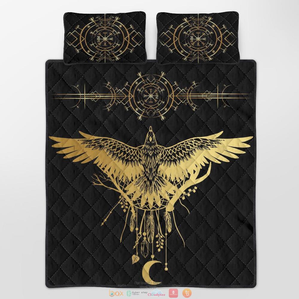 NEW Viking Raven Vegvisir Yellow Black Quilt Bedding Set 4 Viking Raven Vegvisir Yellow Black Quilt Bedding Set 1 2 3