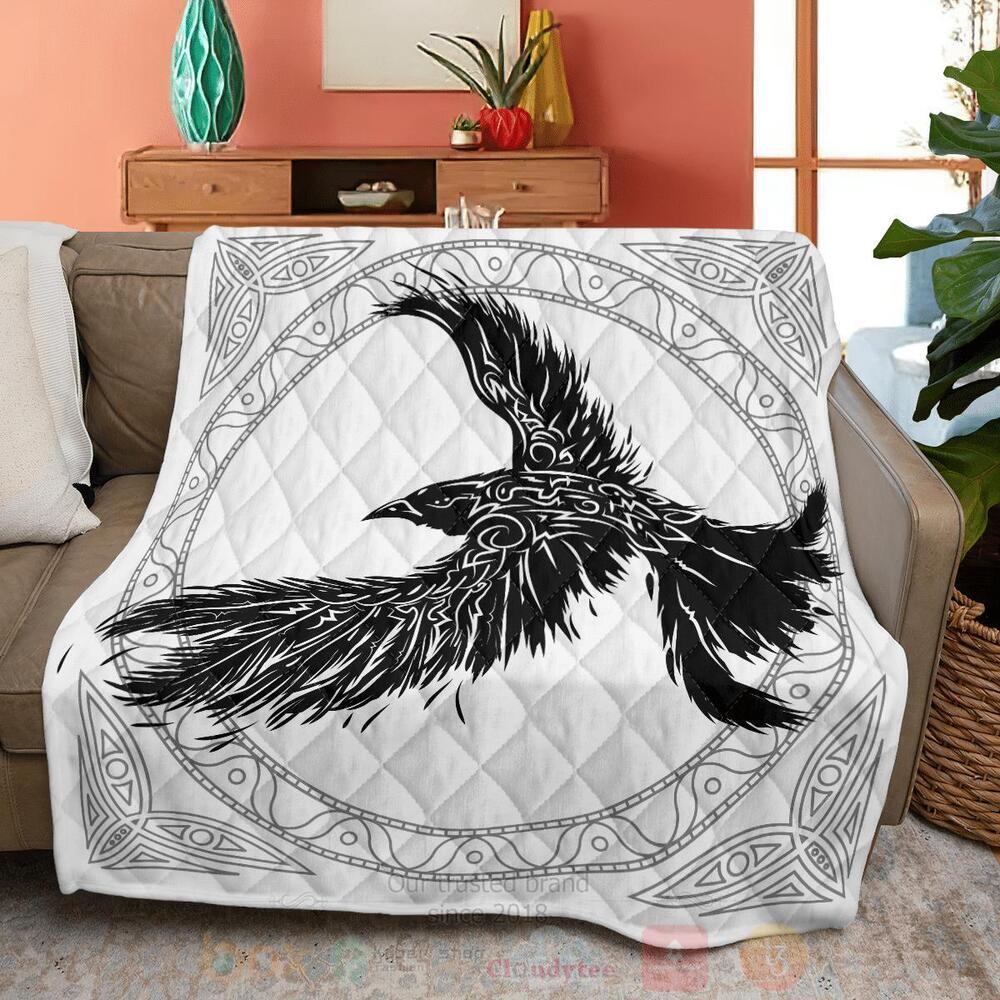 Viking Raven White Quilt