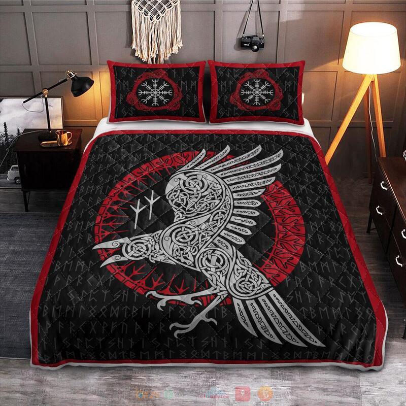 Viking Raven and Rune Quilt Bedding Set