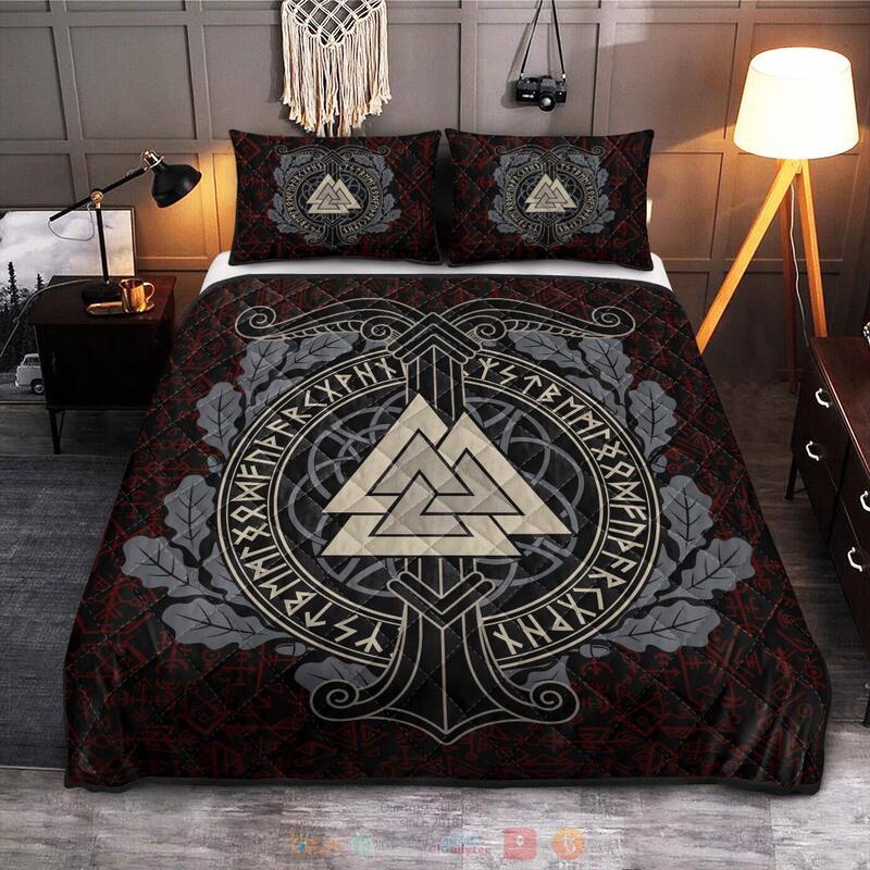 Viking Ship Valknut Quilt Bedding Set