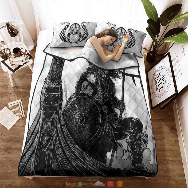 Viking Warrior black white 3d Quilt Bedding Set 3 Viking Warrior black white Quilt Bedding Set 1 2
