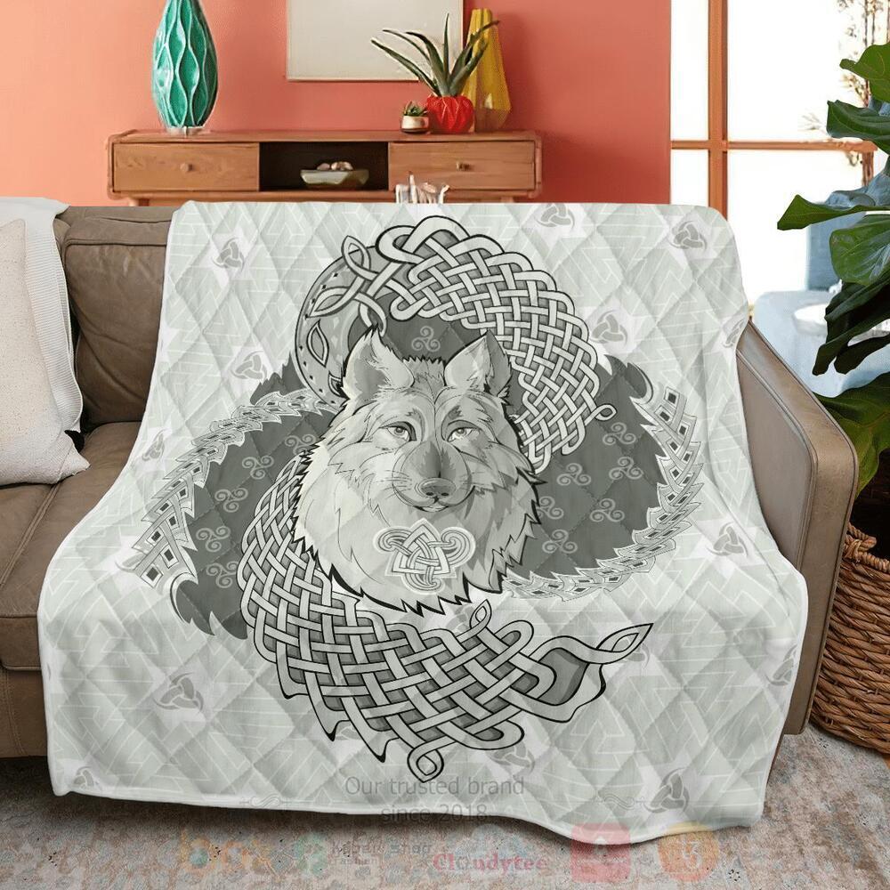 Viking Wolf in Valknut and Horns of Odin Quilt