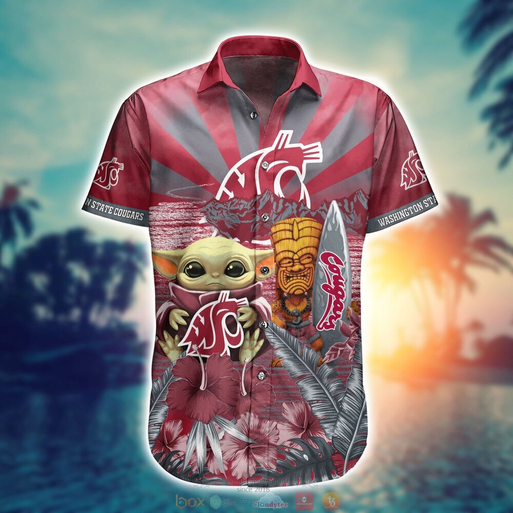 Washington State Cougars Baby Yoda NCAA Hawaiian Shirt, Shorts 2 Washington State Cougars NCAA Baby Yoda Hawaiian Shirt Shorts 1