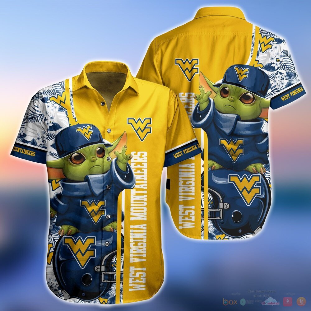 West Virginia Mountaineers Baby Yoda NCAA Hawaiian Shirt and Shorts 2 West Virginia Mountaineers NCAA Baby Yoda Hawaiian Shirt and Shorts 1