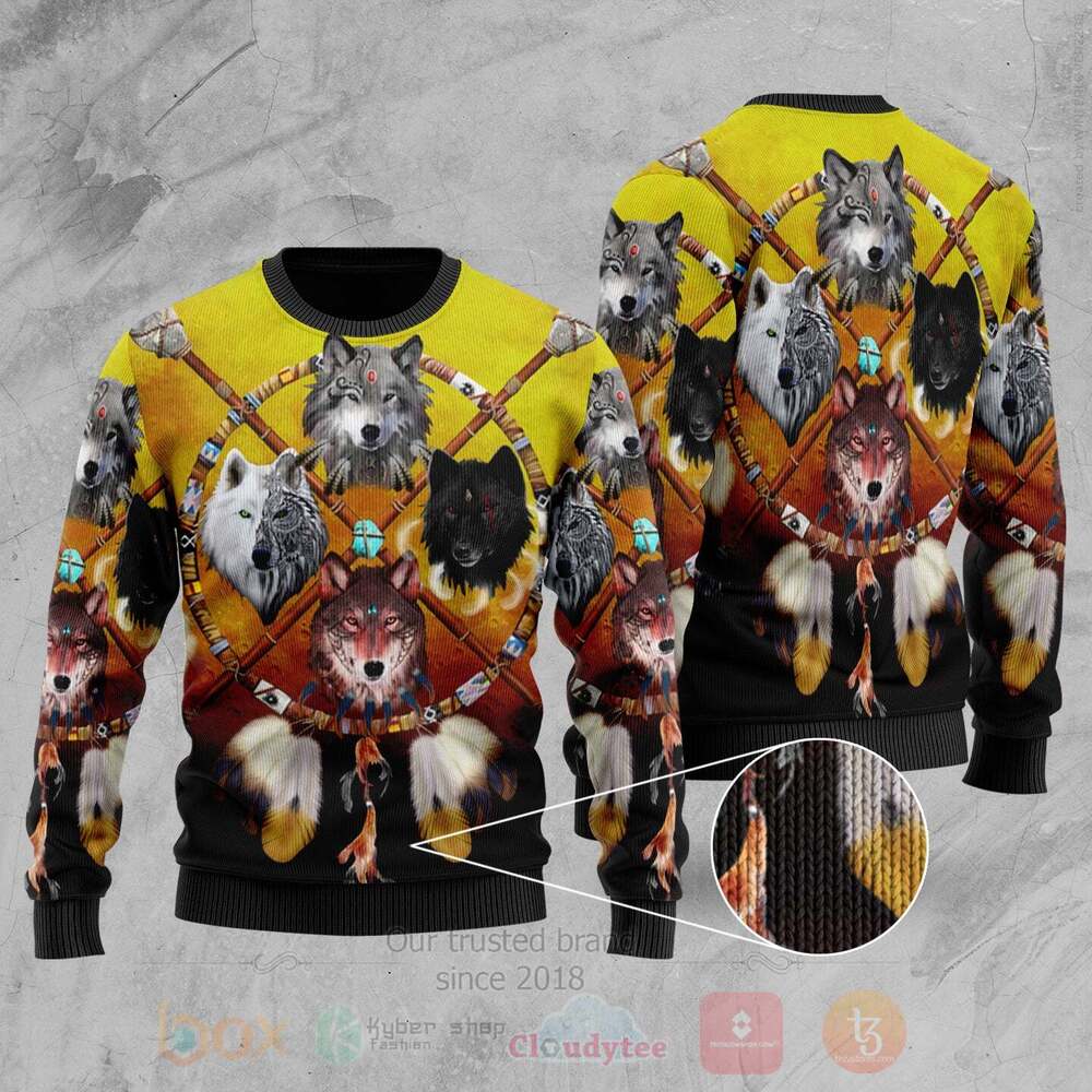 Wolf and Dream Catcher Native American Sweater