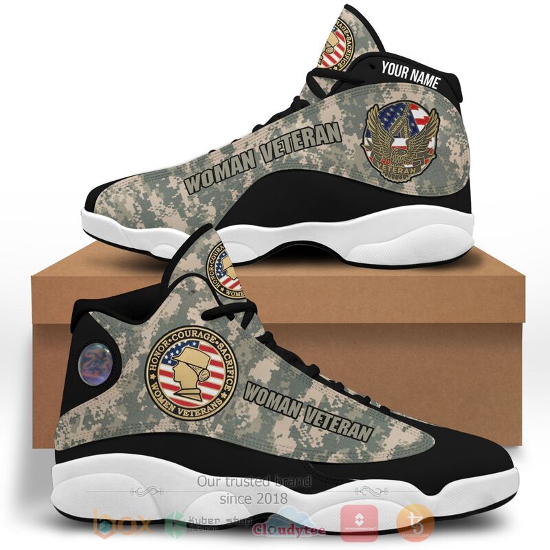 BEST Woman Veteran American Flag Personalized Air Jordan 13 Sneakers Sport Shoes 3 Woman Veteran American Flag Personalized Air Jordan 13 Shoes 1 2