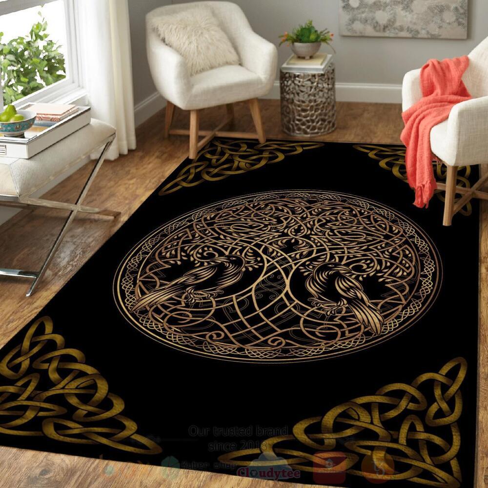 Yggdrasil tree of life and totem birds raven Huginn and Muninn ravens of Odin Viking Area Rug