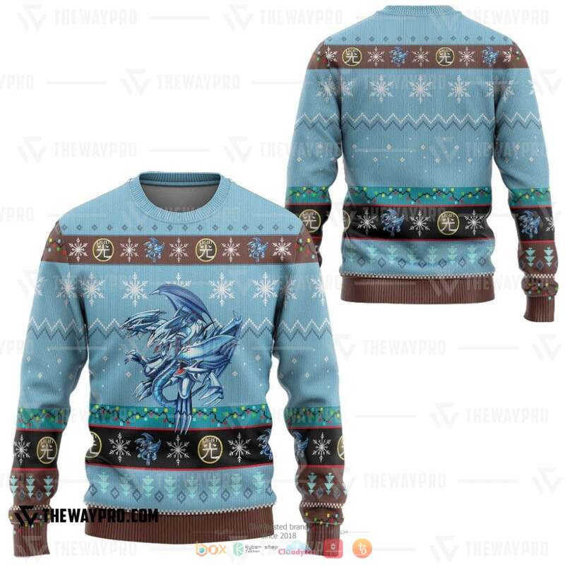 Yu Gi Oh Blue Eyes Ultimate White Dragon Knitted Sweatshirt 2 Yu Gi Oh Blue Eyes Ultimate White Dragon Knitted Sweatshirt 1