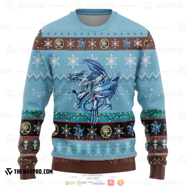 Yu Gi Oh Blue Eyes Ultimate White Dragon Knitted Sweatshirt 3 Yu Gi Oh Blue Eyes Ultimate White Dragon Knitted Sweatshirt 1 2