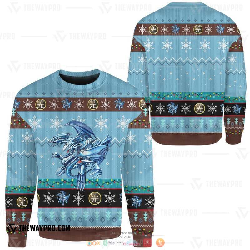 Yu Gi Oh Blue Eyes Ultimate White Dragon Knitted Sweatshirt 4 Yu Gi Oh Blue Eyes Ultimate White Dragon Knitted Sweatshirt 1 2 3