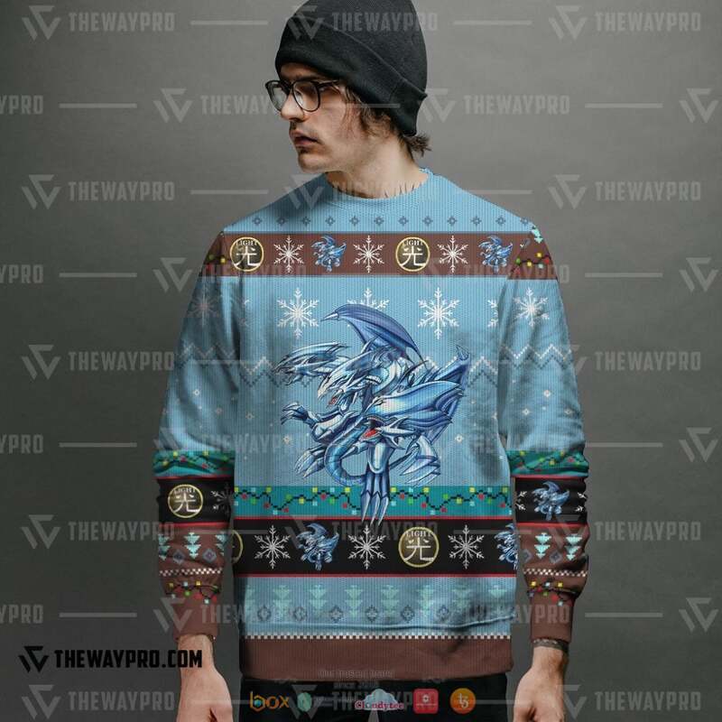 Yu Gi Oh Blue Eyes Ultimate White Dragon Knitted Sweatshirt 6 Yu Gi Oh Blue Eyes Ultimate White Dragon Knitted Sweatshirt 1 2 3 4 5