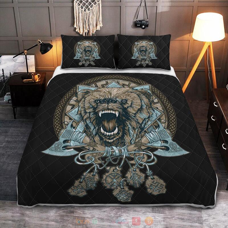 Viking Wolf With Axe Quilt Bedding Set
