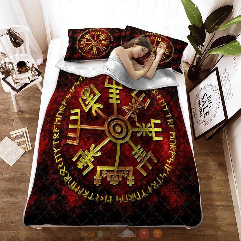 Viking Vegvisir And Rune Quilt Bedding Set 4 Viking Vegvisir And Rune Quilt Bedding Set 1 2 3