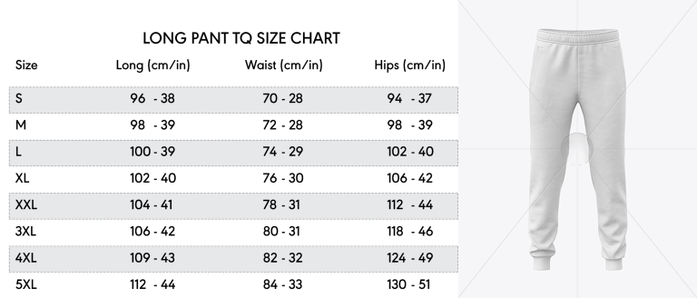 long pant tq size chart 20 10 20