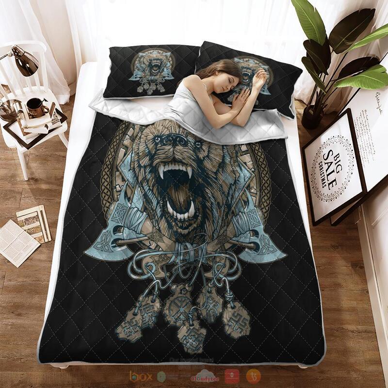 Viking Wolf With Axe Quilt Bedding Set 1