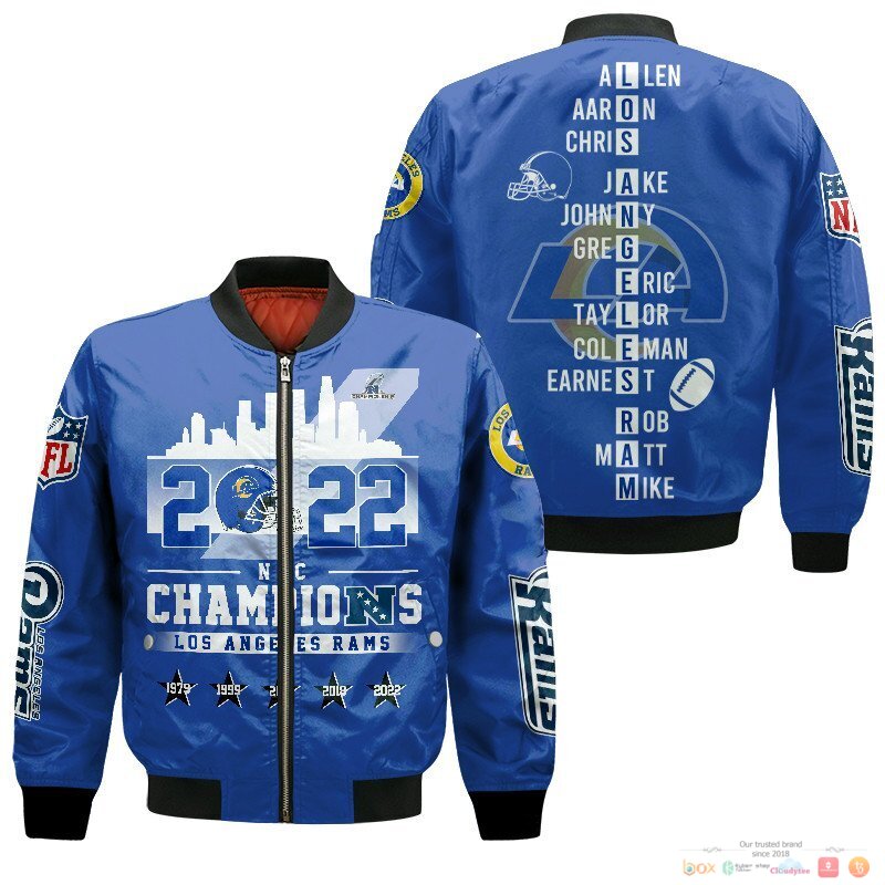 2022 NFC Champions Los Angeles Rams players name 3d bomber Jacket 3 2022 NFC Champions Los Angeles Rams players name Bomber Jacket