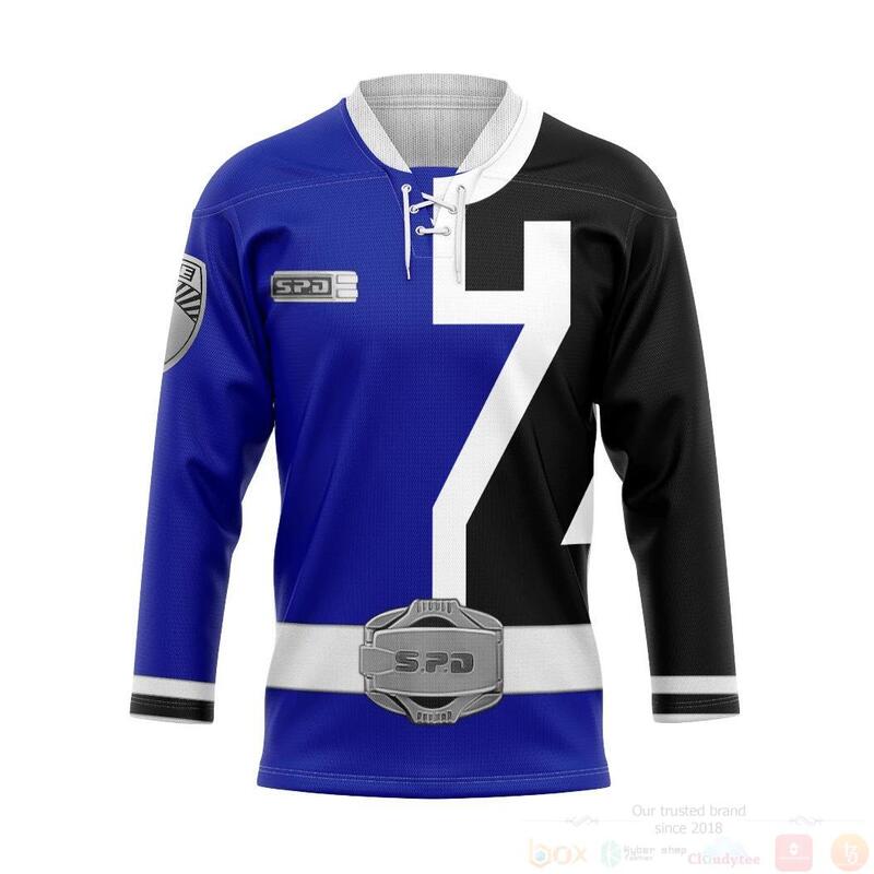 3D Blue Ranger S P D Custom Hockey Jersey