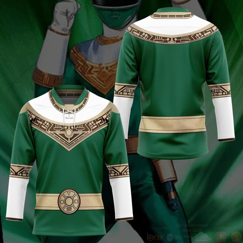 BEST 3D Power Rangers Zeo Green Custom Jersey Hockey 3 3D Power Rangers Zeo Green Custom Hockey Jersey 1 2