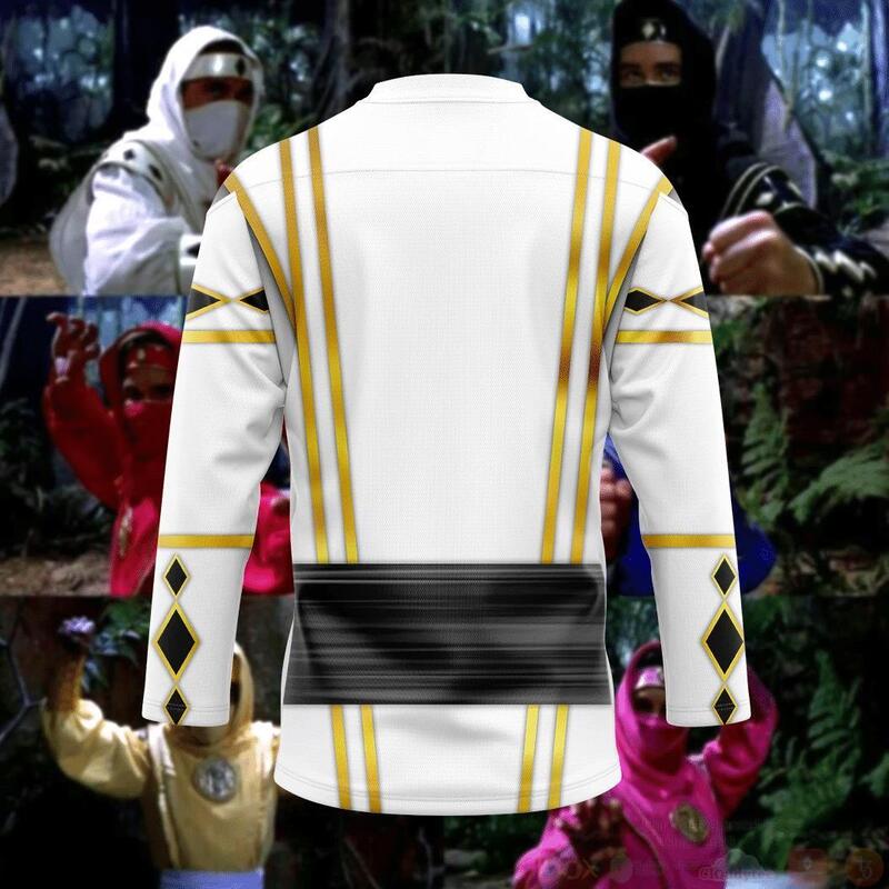 3D White Falcon Ninja Mighty Morphin Power Rangers Ninjetti Custom Hockey Jersey 1 2 3