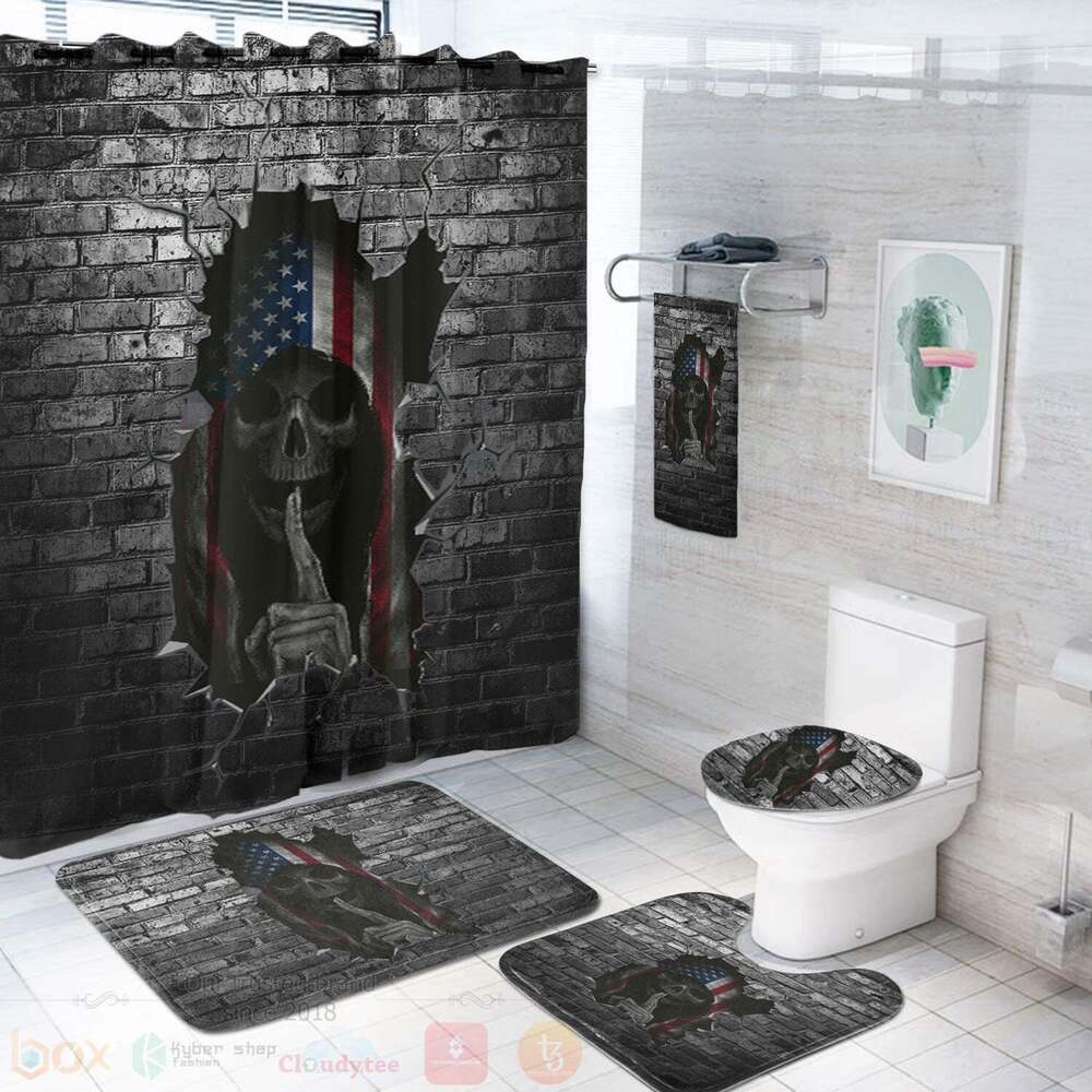 American Flag Death Skull Bathroom Set