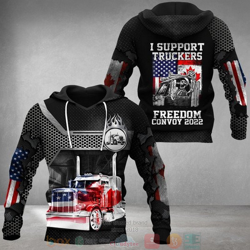 American flag Trucker I Support Truckers Freedom Convoy 2022 3d hoodie