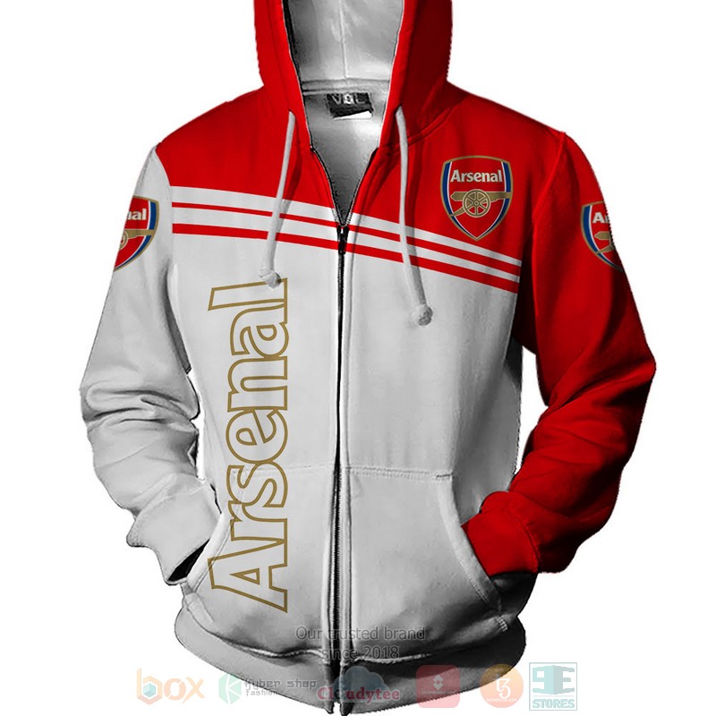 Arsenal Football Club white red shirt, hoodie 3 Arsenal Football Club white red 3D shirt hoodie 1 2