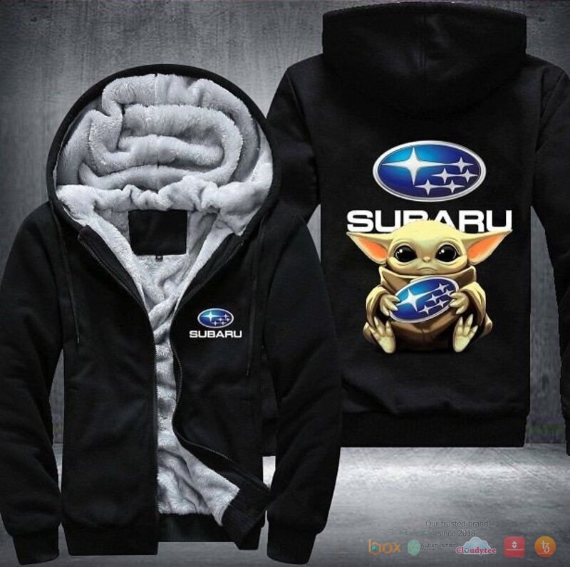 Baby Yoda Subaru Fleece Hoodie Jacket 2 Baby Yoda Subaru Fleece Hoodie Jacket 1