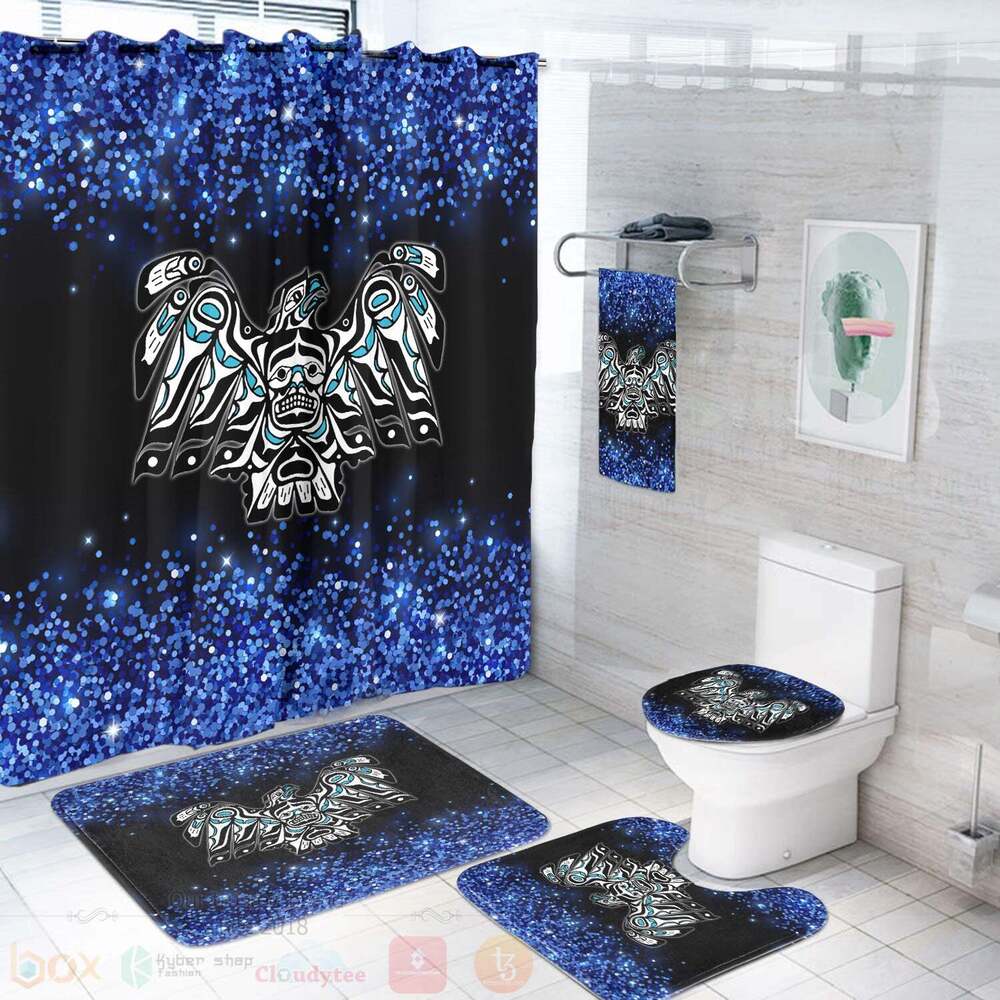 Bird Pattern Native Blue American Bathroom Set