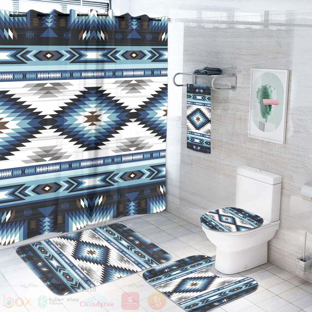 Blue Colors Pattern Bathroom Set