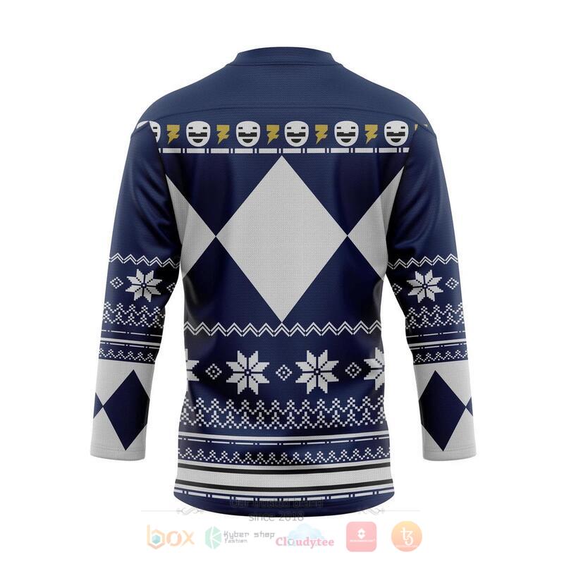Blue MIGHTY MORPHIN Power Ranger Ugly Custom Hockey Jersey 2 Blue MIGHTY MORPHIN Power Ranger Ugly Custom Hockey Jersey 1