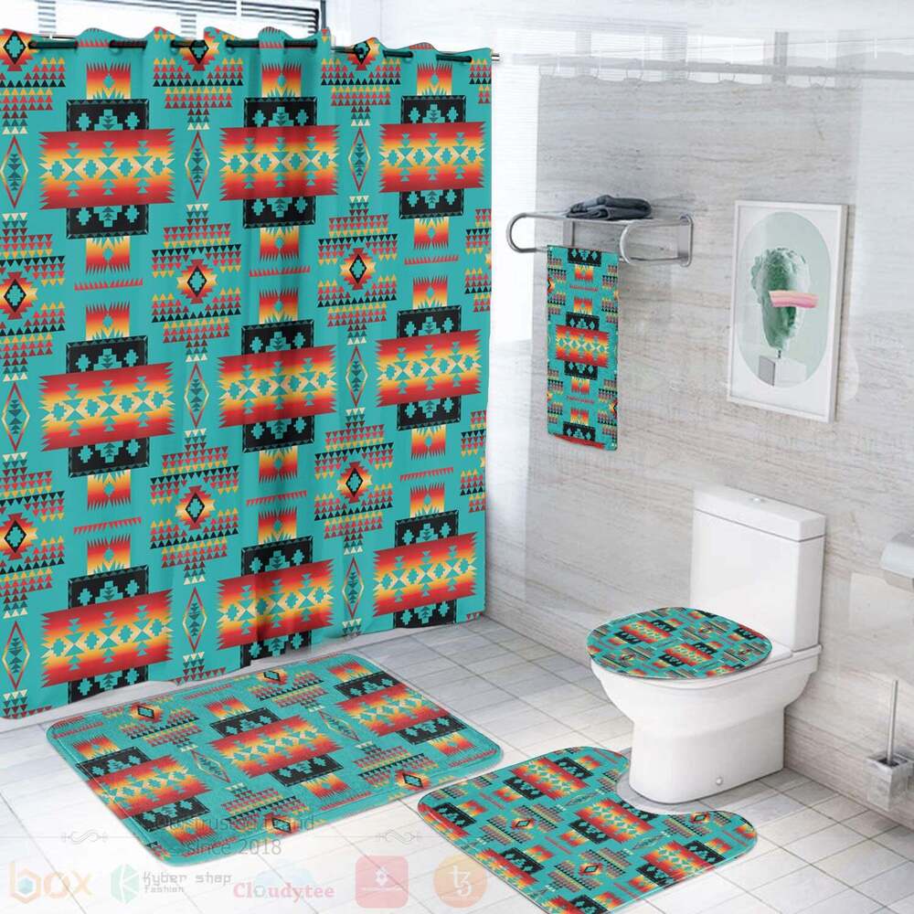 Blue Native Tribes Pattern Bathroom Set