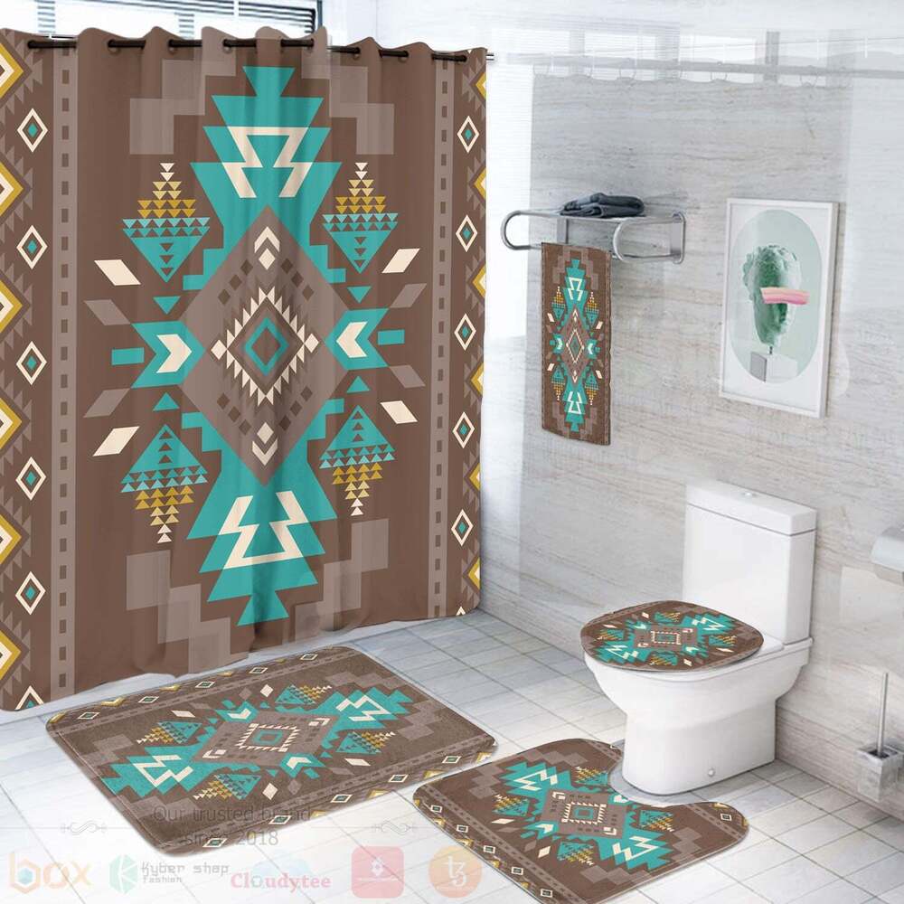 Blue Pattern Brown Bathroom Set