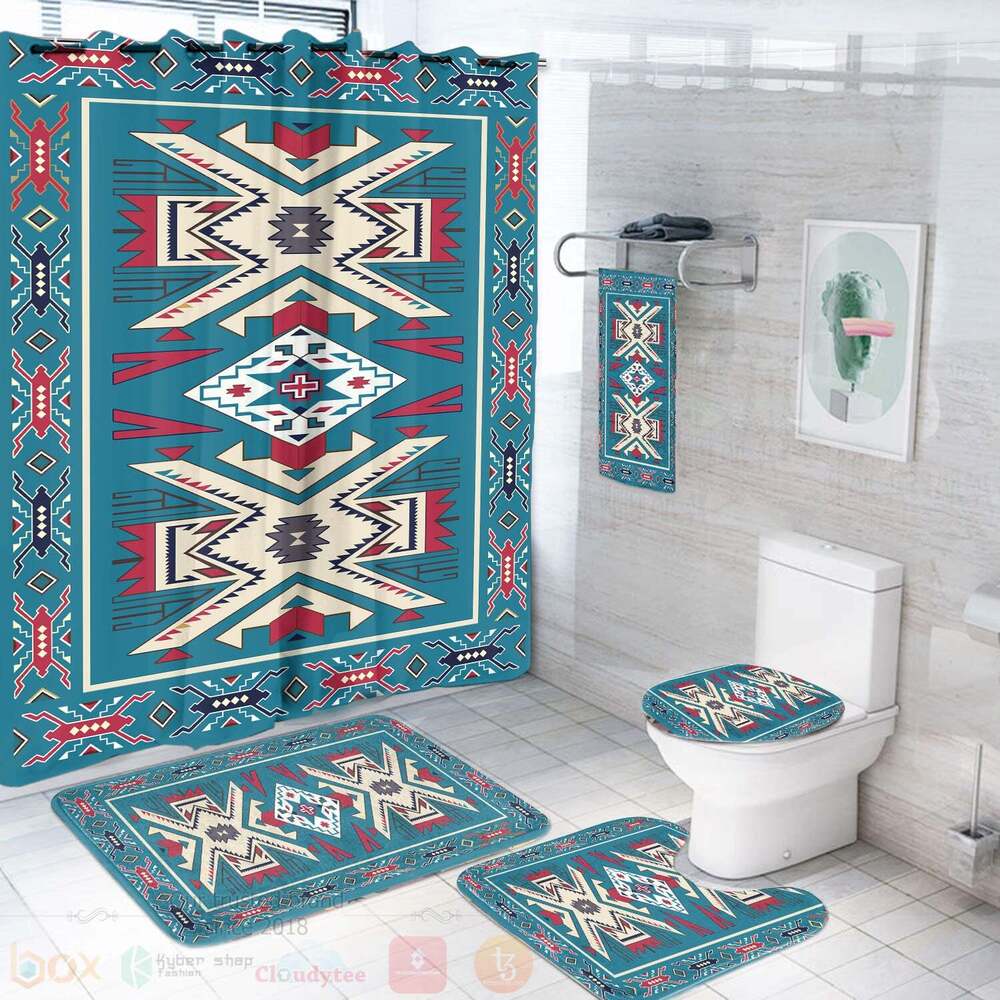 Blue Pink Pattern Bathroom Set