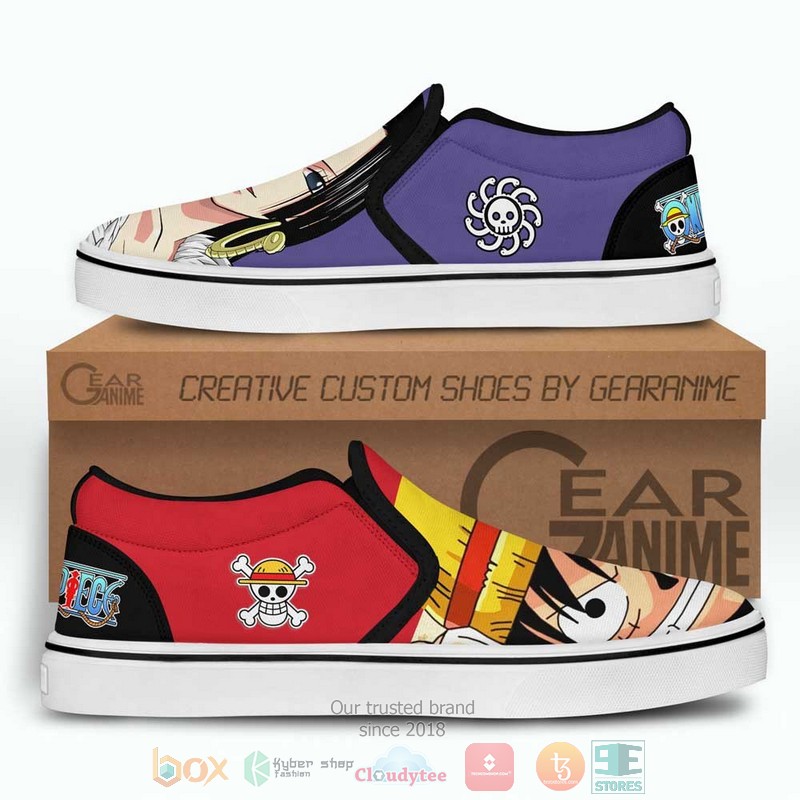 Boa Hancock and Luffy Anime One Piece Slip-On Sneaker Shoes 3 Boa Hancock and Luffy Anime One Piece Slip On Shoes 1 2