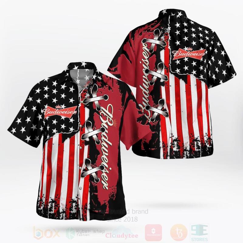 BEST Budweiser American Flag All Over Print Hawaiian Shirt 2 Budweiser American Flag Hawaiian Shirt