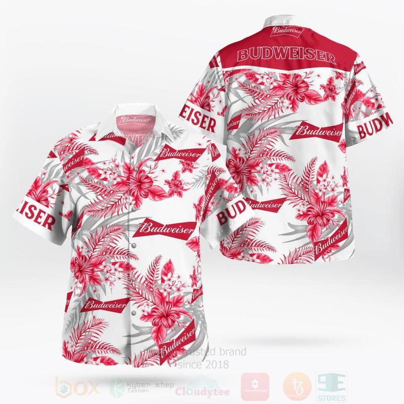 Budweiser Hibiscus Flower Hawaiian Shirt