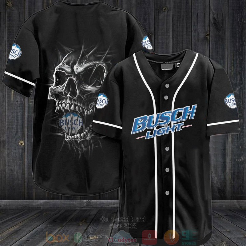HOT Busch Light Skull black Baseball Jersey 3 Busch Light Skull black Baseball Jersey