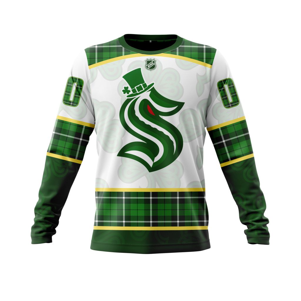 HOT Personalized Seattle Kraken NHL St. Patrick Days jersey shirt, hoodie 6 CUSTOM NHLPATRICKSeattle220119 000 long sleeve front