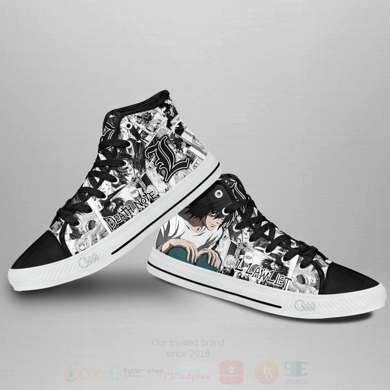 BEST Death Note L Lawliet Custom Manga Anime High Top Canvas Sneakers 3 Death Note L Lawliet Custom Manga Anime High Top Shoes 1 2