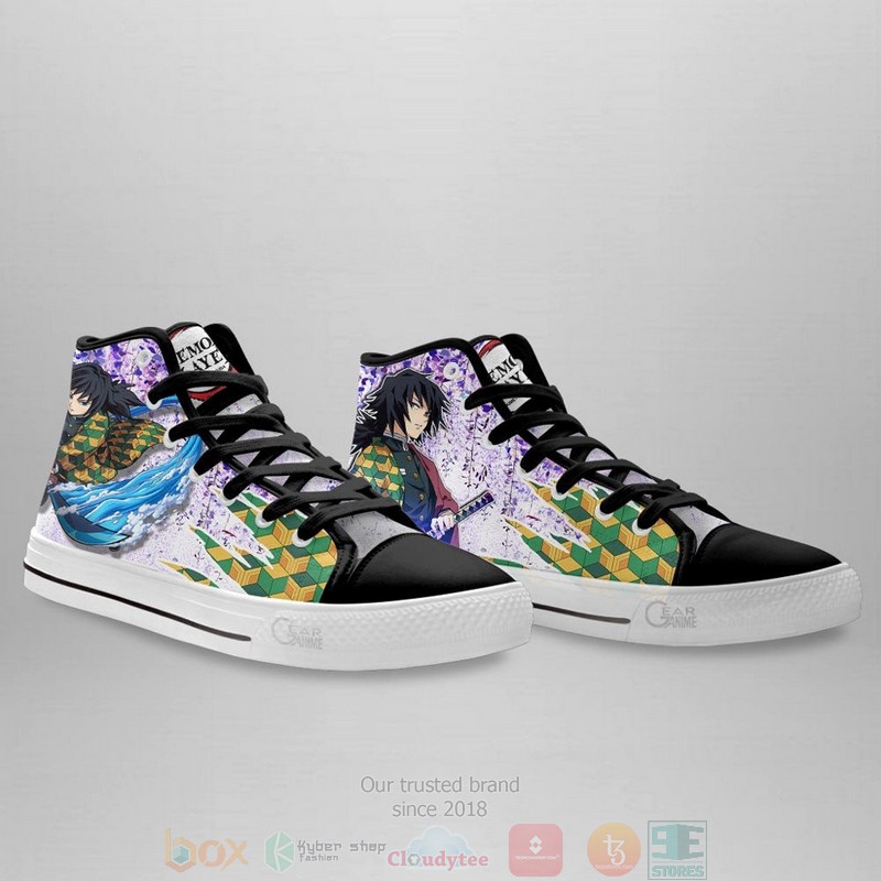 Demon Slayer Giyu Tomioka Anime Wisteria Style Canvas High Top Sneaker Shoes 3 Demon Slayer Giyu Tomioka Anime Wisteria Style Canvas High Top Shoes 1 2
