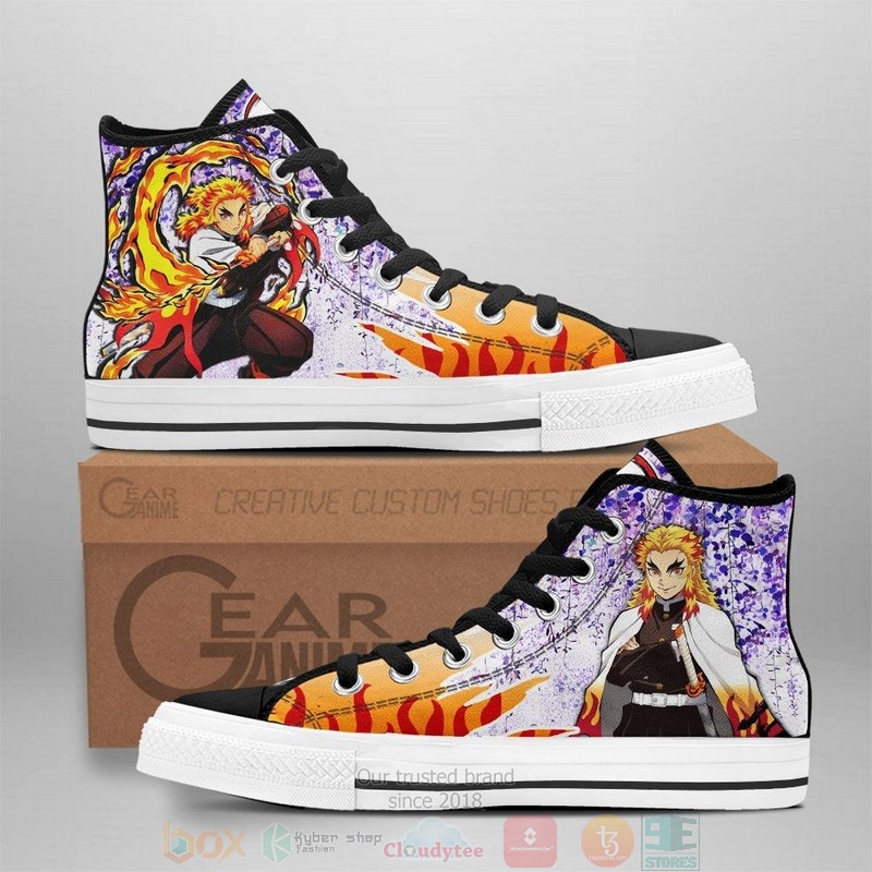 Demon Slayer Kyojuro Rengoku Anime Wisteria Style Canvas High Top Shoes