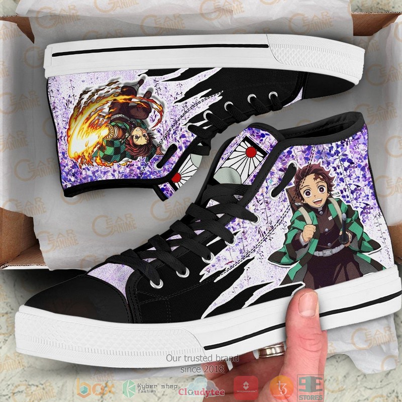 Demon Slayer Tanjiro Kamado Wisteria Style High Top Canvas Shoes 2 Demon Slayer Tanjiro Kamado Wisteria Style High Top Canvas Shoes 1