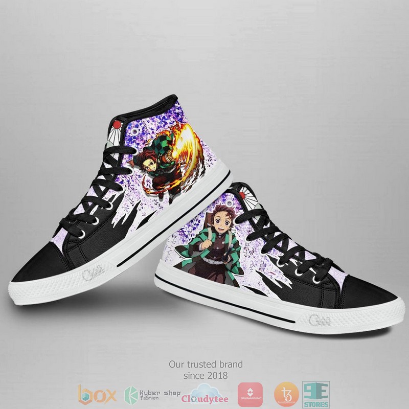 Demon Slayer Tanjiro Kamado Wisteria Style High Top Canvas Shoes 3 Demon Slayer Tanjiro Kamado Wisteria Style High Top Canvas Shoes 1 2